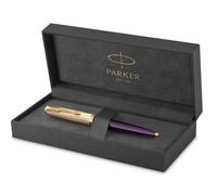 Parker 51 Ballpoint Pen | Deluxe Plum Barrel with Gold Trim | Medium 18k Gold Point with Black Ink Refill | Gift Box