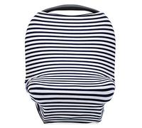 Parker Baby 4 in 1 Car Seat Cover for Boys - Stretchy Carseat Canopy, Nursing Cover, Grocery Cart Cover, Infinity Scarf - Navy/White Stripes