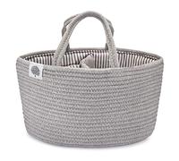 Parker Baby Rope Nappy Caddy Organiser - Nursery Storage Bin and Car Organiser for Diapers and Baby Wipes - Nappy Organiser for Baby Essentials - Grey
