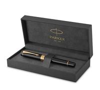Parker Duofold Centennial Fountain Pen | Classic Black with Gold Trim | Fine Solid Gold Nib | Black Ink and Convertor | Premium Gift Box