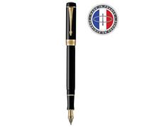 Parker Duofold Centennial Fountain Pen | Classic Black with Gold Trim | Medium Solid Gold Nib | Black Ink and Convertor | Premium Gift Box