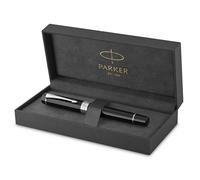 Parker Duofold Centennial Fountain Pen | Classic Black with Palladium Trim | Fine Solid Gold Nib | Black Ink and Convertor | Premium Gift Box