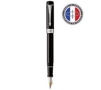 Parker Duofold Centennial Fountain Pen | Classic Black with Palladium Trim | Medium Solid Gold Nib | Black Ink and Convertor | Premium Gift Box