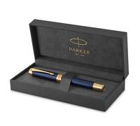 Parker Duofold Centennial Fountain Pen | Prestige Blue Chevron | Medium Solid Gold Nib | Black Ink and Convertor | Premium Gift Box