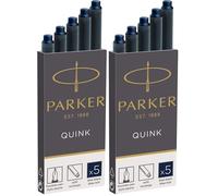 Parker Fountain Pen Ink Refill Cartridges | Long | Blue-Black QUINK Ink | 5 Count (Pack of 2)