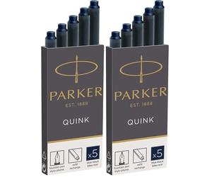 Parker Fountain Pen Ink Refill Cartridges | Long | Blue-Black QUINK Ink | 5 Count (Pack of 2)