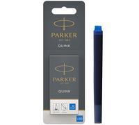 Parker Fountain Pen Ink Refill Cartridges | Long | Washable Blue QUINK Ink | 10 Count (Blister)