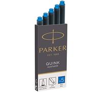 Parker Fountain Pen Ink Refill Cartridges | Long | Washable Blue QUINK Ink | 5 Count