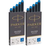 Parker Fountain Pen Ink Refill Cartridges | Long | Washable Blue QUINK Ink | 5 Count (Pack of 2)