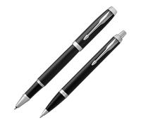 Parker IM Black Chrome Finish Ballpoint Pen and Rollerball Pen Set