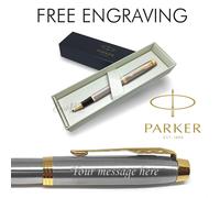 Parker IM Brush Metal Rollerball Pen Gold Trim - Personalised ENGRAVED Gift