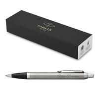 PARKER IM Core Ballpoint Pen with Engraving, Premium Pen, Gift Box, Black Refill, Personalised Gift, Name, Engraved, Anniversary, Birthday (Brushed Metal C.C.)