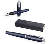 PARKER IM Core Fountain Pen with Engraving, Premium Pen, Gift Box, Blue Ink, Personalised Gift, Name, Engraved, Fountain Pen, Birthday Gift Idea (Matte Blue C.C.)
