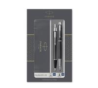 Parker IM Duo Gift Set with Ballpoint Pen & Fountain Pen | Gloss Black with Chrome Trim | Blue Ink Refill & Cartridge | Gift Box