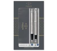 Parker IM Duo Gift Set with Ballpoint Pen & Fountain Pen | Stainless Steel Chrome Trim | Blue Ink Refill & Cartridge | Gift Packaging