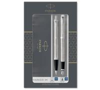 Parker IM Duo Gift Set with Ballpoint Pen & Fountain Pen | Stainless Steel Chrome Trim | Blue Ink Refill & Cartridge | Gift Packaging