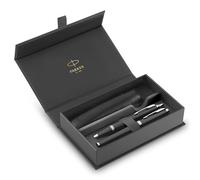 Parker IM Duo Pen Gift Set | Fountain Pen, Ballpoint Pen & Pen Pouch | Black Lacquer Finish with Chrome Trims | Medium Tip | Blue Ink Refills | Perfect Graduation Gifts
