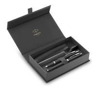 Parker IM Duo Pen Gift Set | Fountain Pen, Ballpoint Pen & Pen Pouch | Black Lacquer Finish with Chrome Trims | Medium Tip | Blue Ink Refills |