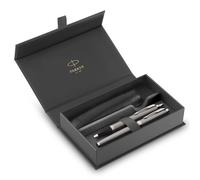 Parker IM Duo Pen Gift Set | Fountain Pen, Ballpoint Pen & Pen Pouch | Stainless Steel Finish with Chrome Trims | Medium Tip | Blue Ink Refills |