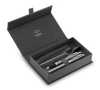 Parker IM Duo Pen Gift Set | Fountain Pen, Ballpoint Pen & Pen Pouch | Stainless Steel Finish with Chrome Trims | Medium Tip | Blue Ink Refills | Perfect Graduation Gifts