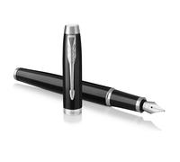 Parker IM Fountain Pen | Black Lacquer with Chrome Trim | Fine Nib with Blue Ink Refill | Gift Box