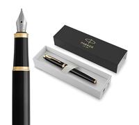 Parker IM Fountain Pen | Black Lacquer with Gold Trim | Fine Nib with Blue Ink Refill | Gift Box