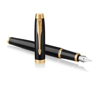 Parker IM Fountain Pen | Black Lacquer with Gold Trim | Fine Nib with Blue Ink Refill | Gift Box