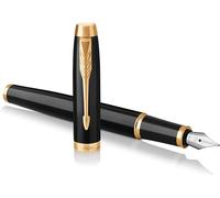 Parker IM Fountain Pen | Black Lacquer with Gold Trim | Medium Nib with Blue In