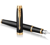 Parker IM Fountain Pen | Black Lacquer with Gold Trim | Medium Nib with Blue Ink Refill | Gift Box