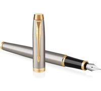 PARKER IM Fountain Pen | Brushed Metal | Medium Nib with Blue Ink Refill | Gift