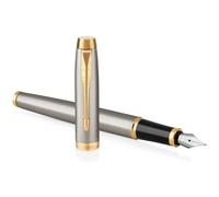 PARKER IM Fountain Pen | Brushed Metal | Medium Nib with Blue Ink Refill | Gift Box