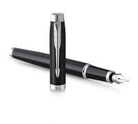 PARKER IM Fountain Pen | Matte Black with Chrome Trim | Fine Point with Blue Ink Cartridge | Gift Box
