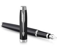 PARKER IM Fountain Pen | Matte Black with Chrome Trim | Medium Point with Blue