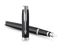 PARKER IM Fountain Pen | Matte Black with Chrome Trim | Medium Point with Blue Ink Cartridge | Gift Box