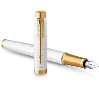 Parker IM Fountain Pen Medium Nib Blue Ink Cartridge Pearl Gold Trim Gift Boxed
