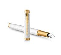 Parker IM Fountain Pen | Premium Pearl Lacquer with Gold Trim | Fine Point with Blue Ink Cartridge | Gift Box