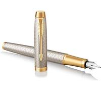 Parker IM Fountain Pen | Premium Warm Silver | Fine Nib with Blue Ink Refill | Gift Box