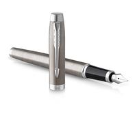PARKER IM Fountain Pen | Stainless Steel with Chrome Trim | Fine Point with Blue Ink Cartridge | Gift Box