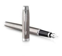 PARKER IM Fountain Pen | Stainless Steel with Chrome Trim | Fine Point with Blue Ink Cartridge | Gift Box