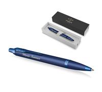 PARKER IM Monochrome Ballpoint Pen with Engraving, Premium Pen, Gift Box, Blue Ink, Personalised Gift, Name, Engraved, Anniversary, Birthday, Gift Idea (Blue)