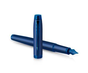 Parker IM Monochrome Fountain Pen | Blue Finish and Trims | Fine Nib | Blue Ink | Gift Box