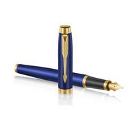 Parker IM Premium Limited Edition Fountain Pen | Lustrous Blue Lacquer with Gold Trims | Fine Gold Nib | Black Ink | Gift Boxed
