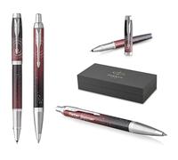 PARKER IM Premium Rollerball Pen and Ballpoint Pen with Engraving, Premium Pen, Gift Box, Personalised Gift, Anniversary, Birthday (S.E. Portal (Red))