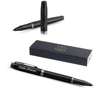 Parker IM Professionals Vibrant Rings Rollerball Pen with Engraving, Premium Pen, Gift Box, Black Refill, Personalised Gift, Name, Birthday (Purple PVD)