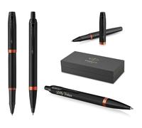 PARKER IM Professionals Vibrant Rings Set Rollerball Pen and Ballpoint Pen with Engraving, Premium Pen, Gift Box, Personalised Gift, Name, Engraved, Anniversary, Birthday (Orange PVD)
