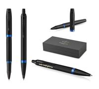 PARKER IM Professionals Vibrant Rings Set Rollerball Pen and Ballpoint Pen with Engraving, Premium Pen, Gift Box, Personalised Gift, Name, Engraved, Anniversary, Birthday (Blue PVD)