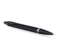Parker IM Vibrant Rings Ballpoint Pen | Satin Black Lacquer with Amethyst Purple Accents | Medium Point with Blue Ink Refill | Gift Box
