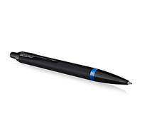 Parker IM Vibrant Rings Ballpoint Pen - Satin Black Lacquer with Marine Blue Accents - Medium Point with Blue Ink Refill - Gift Box