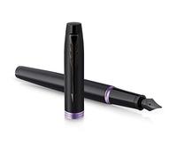 Parker IM Vibrant Rings Fountain Pen | Satin Black Lacquer with Amethyst Purple Accents | Medium Point with Blue Ink Refill | Gift Box