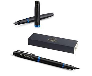 PARKER IM Vibrant Rings Fountain Pen with Engraving | Premium Pen | Gift Box | Blue Pantrone | Elegant | Personalised Gift | Name | Engraved | Anniversary | Birthday (Blue)